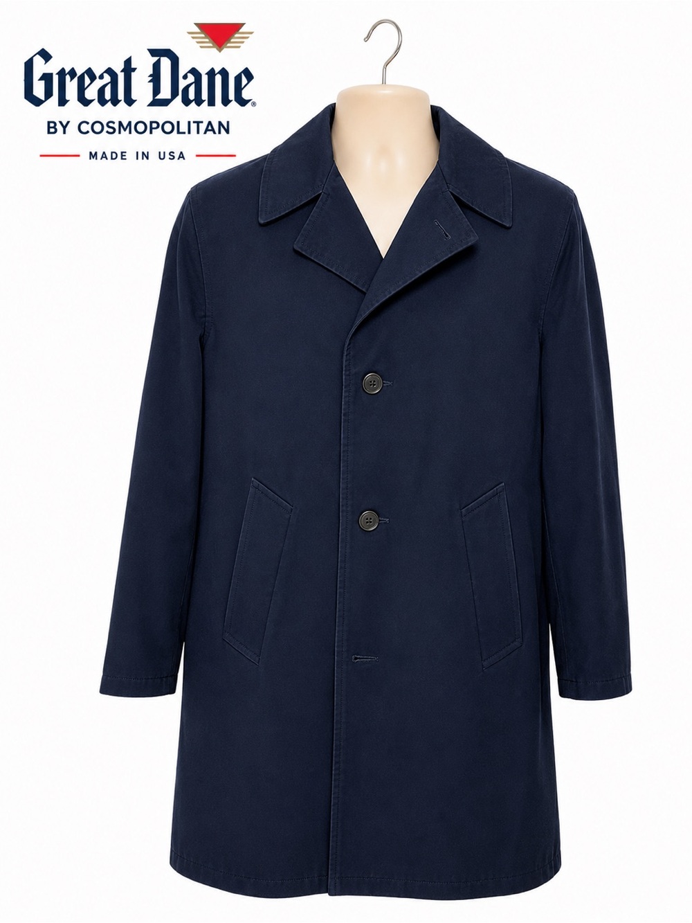 Vintage Great Dane by Cosmopolitan Navy Car Coat Removable Wool Liner USA M